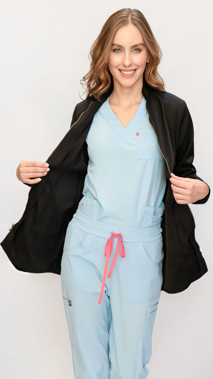 bata médica uniforme antifluidos gravity negro para mujer versatil