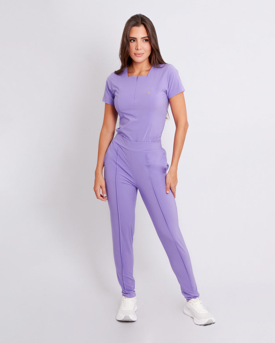 Blusa médica antifluidos acuario morado dalia tela stretch