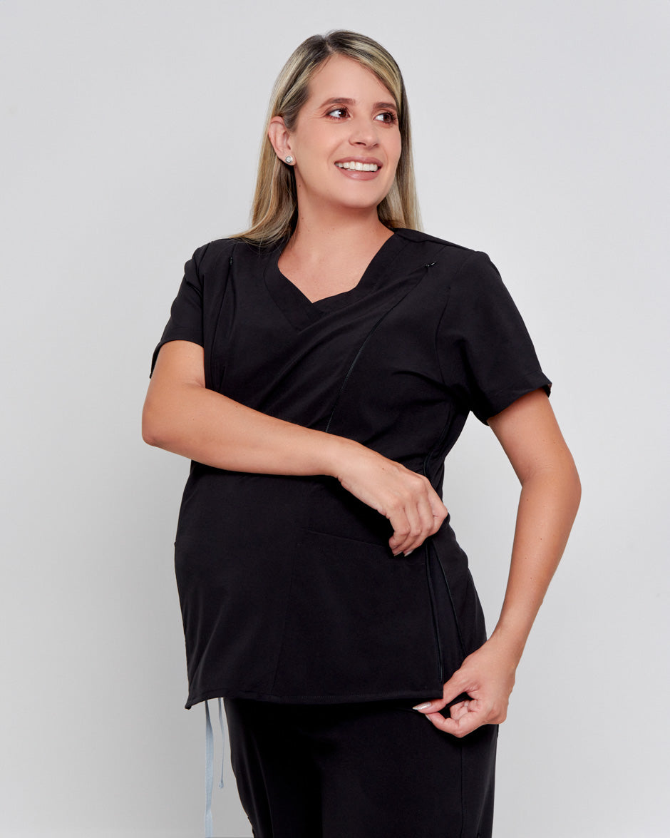 Blusa médica antifluidos elara negro tela fresca