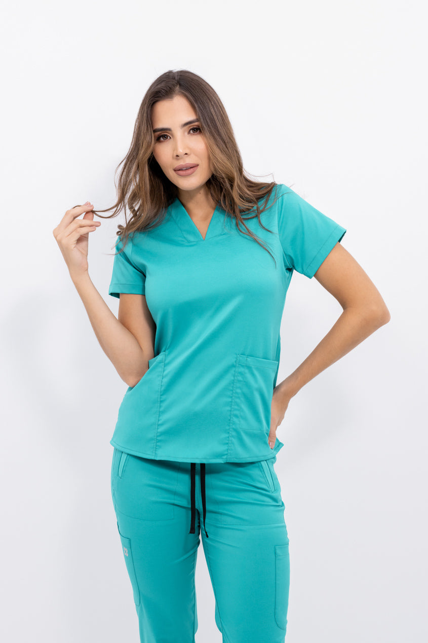 Blusa médica uniforme antifluidos agua turquesa para mujer