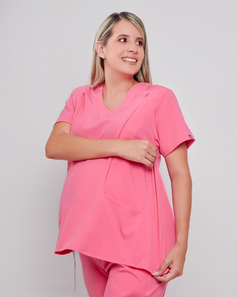 Blusa médica uniforme antifluidos elara rosa barbie para mujer