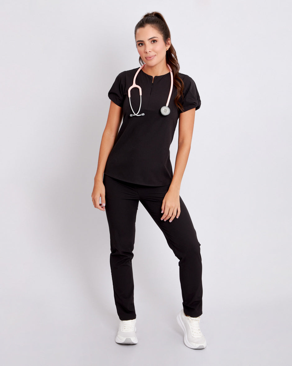 blusa medica uniforme antifluidos vega negro manga redonda