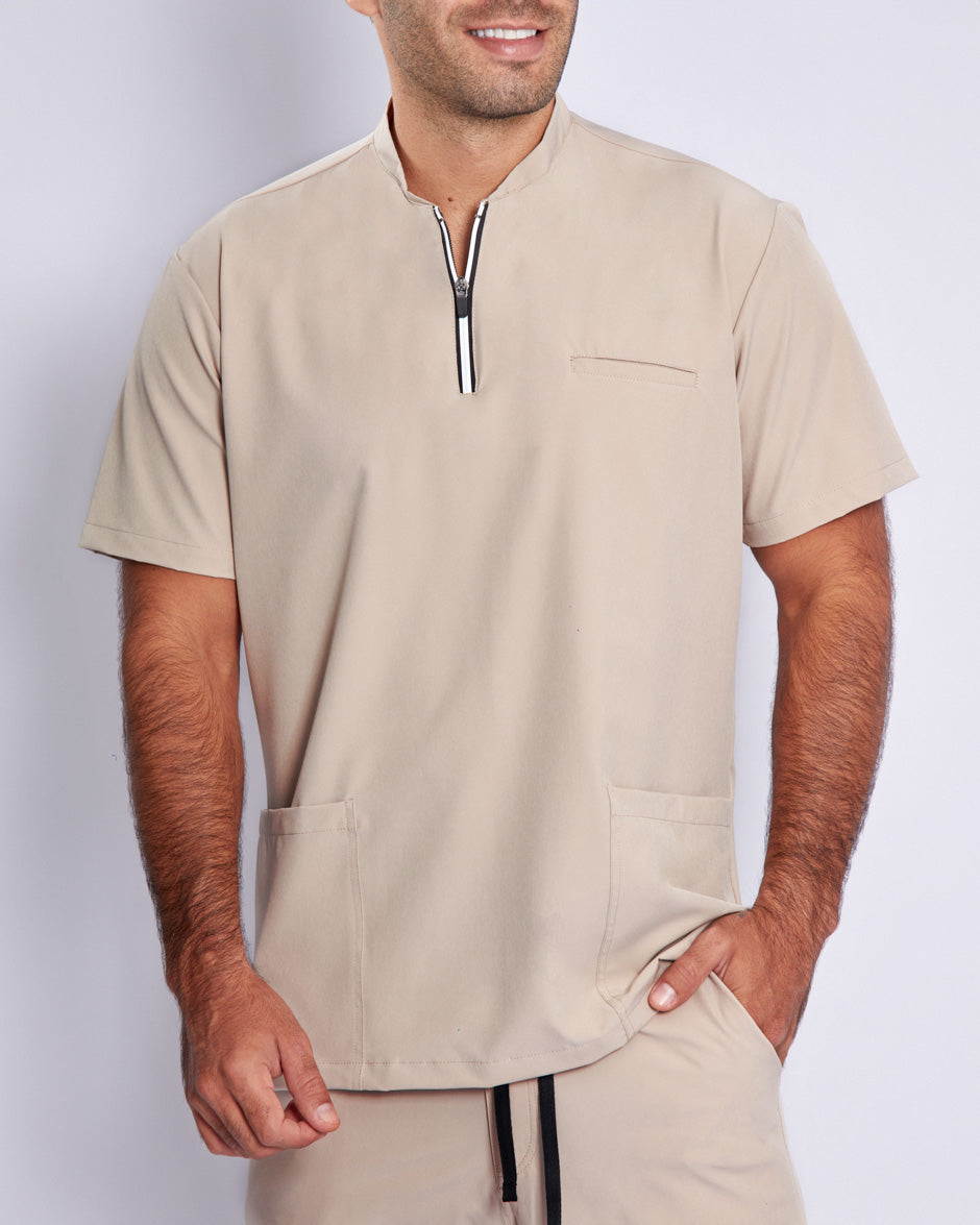 camisa medica antifluidos leo beige para hombre