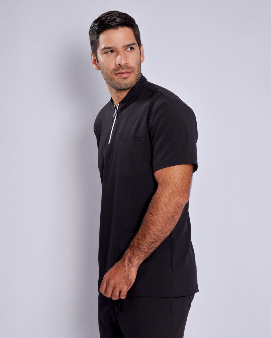 camisa medica antifluidos leo negro para hombre