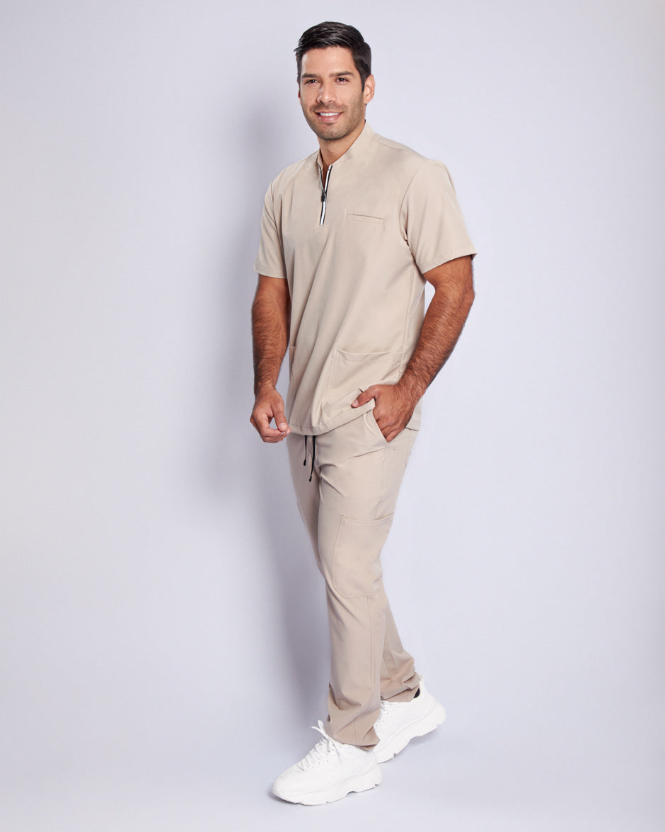 camisa medica uniforme antifluidos leo beige manga corta